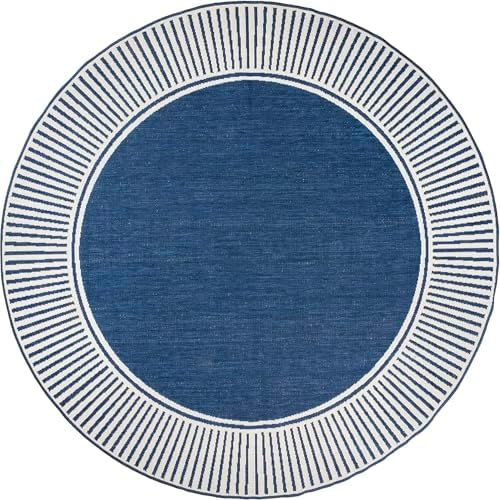 nuLOOM Asha Navy Bordered Power Loomed Indoor/Outdoor Area Rug, 8' Round - Image 2