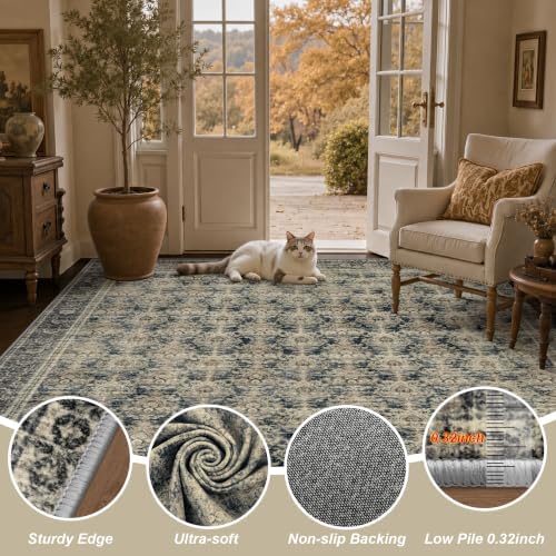 5x7 Area Rugs Living Room: Washable Vintage Floral Rug for Bedroom - Image 5