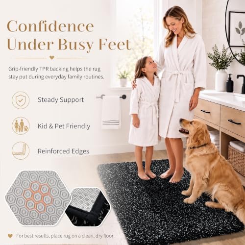 Yimobra Bathroom Runner Rug Non Slip 70x24, Long Bath Mat, Black&White - Image 4