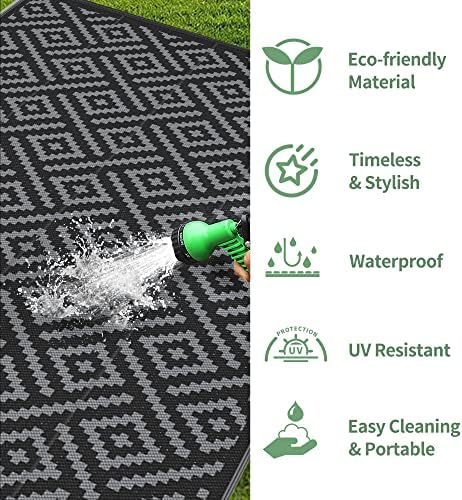 GENIMO Outdoor Rug, Waterproof Plastic Rugs 10'x20' for Camping Black Grey - Image 6
