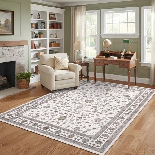 GarveeHome 5x7 Washable Rug Living Room Vintage Bedroom Beige Brown Rug - Image 3