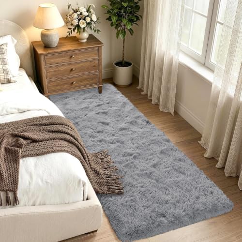 Noahas 2x6 Grey Fluffy Soft Runner Rug Non-Slip for Bedroom Dorm Hallway - Image 2