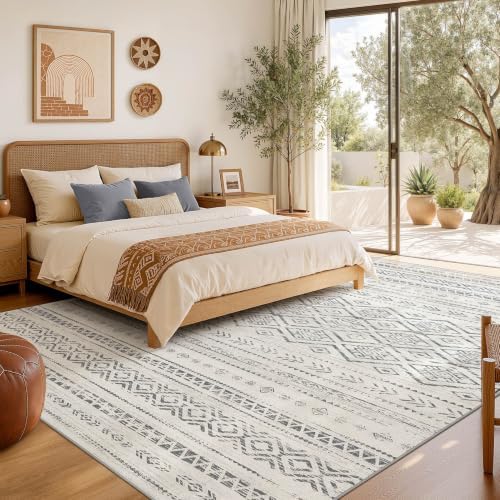 Nakagishi Boho 7x9 Area Rug Living Room Rugs Machine Washable Grey - Image 6