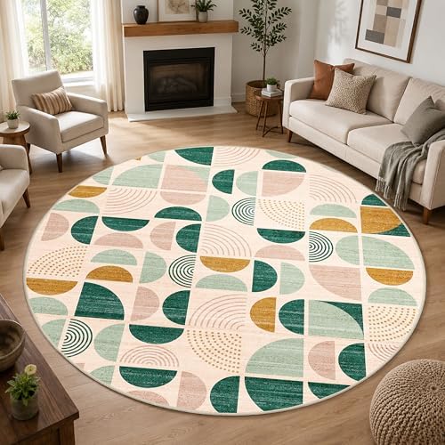 MUJOO Round Rugs 9ft,Circle Area Rug Washable Non Slip Modern Abstract - Image 7