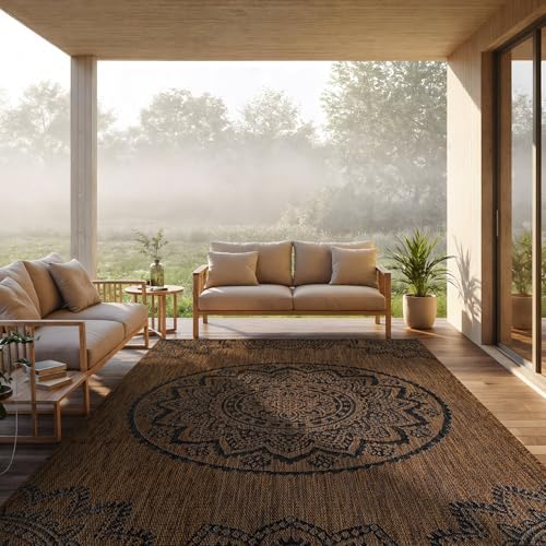 CAMILSON Outdoor Rug 8x10 Modern Area Rugs for Indoor and Outdoor Patios and Porches - Waterproof Washable Non-Shedding Easy-to-Clean Outside Carpet (8 x 10 Medallion - Gold/Black) by CAMILSONIndoorOutdoorAreaRugs