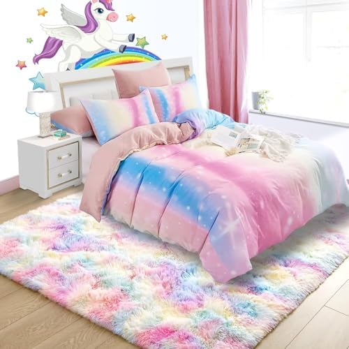 8x10 Extra Large Rainbow Fluffy Soft Area Rug Non-Slip for Kids Bedroom - Image 2