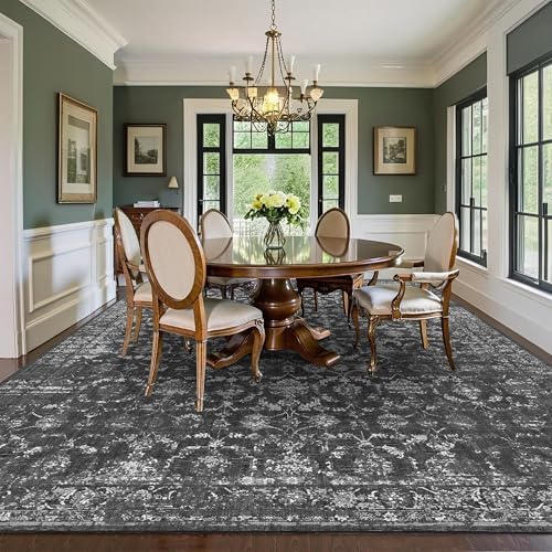 10x12 Washable Living Room Area Rug Non-Slip Retro Black Large Carpet - Image 3