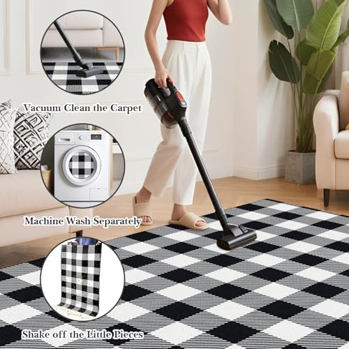 Outdoor Rugs, Black and White Area Rug Checkered 4’ x 6’ - Image 6
