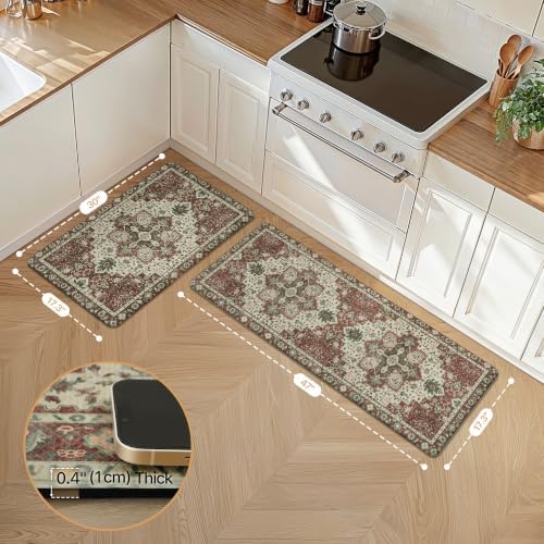 GENIMO Christmas Kitchen Mats for Floor, Anti Fatigue Mats 2PCS,Red - Image 2