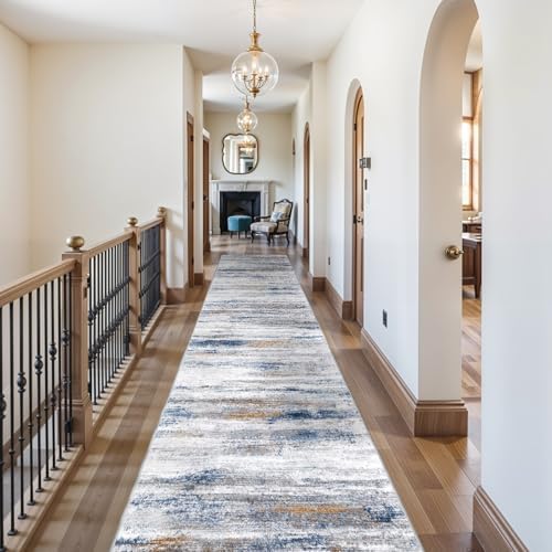 3x20 Washable Hallway Runner Rug: Extra Long Runners for Entryway Living Room Dining Room - Stain and Water Resistant Rugs with Non-Slip Backing - Soft Low-Pile Carpet 20ft Navy Grey by WIEVEDENS