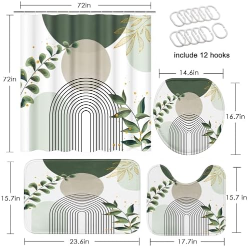 Bathroom Sets with Shower Curtain and Rugs, Set of 4, Boho Sage - Image 2