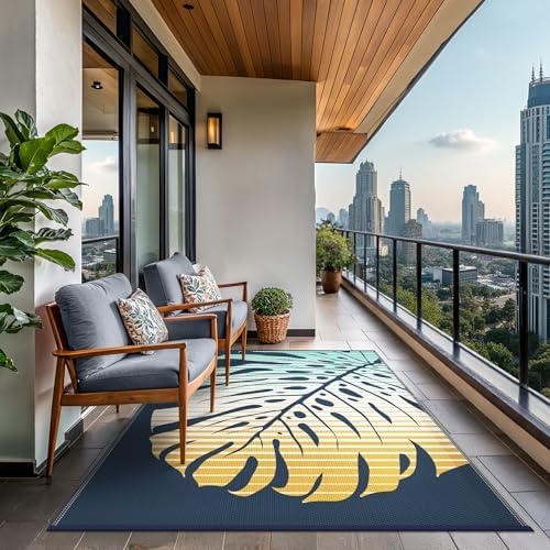 GENIMO Outdoor Rug, Waterproof Plastic Rugs for Patio, 6'x9' Yellow Blue - Image 4