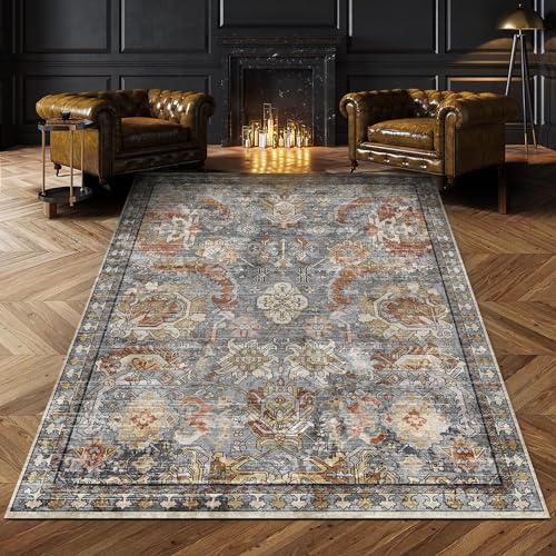 RUGSURE Washable Area Rugs - Perfect for Living Room, Bedroom, Kids Room, Nursery - Stain & Water Resistant Non-Slip, Pet & Child Friendly, Vintage Tribal Area Rugs (Turmeric and Grey, 3' x 5 ') by RUGSURE