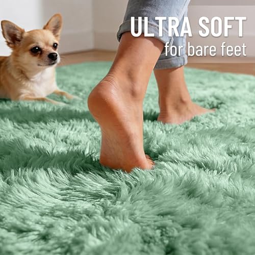 OLANLY 6x9 Machine Washable Large Area Rugs for Living Room, Bedroom, Soft Fluffy Shaggy Bedside Rug, Indoor Floor Carpet for Kids Girls and Boys, Dorms, Nursery, Home Decor Aesthetic, Mint Green - Image 4