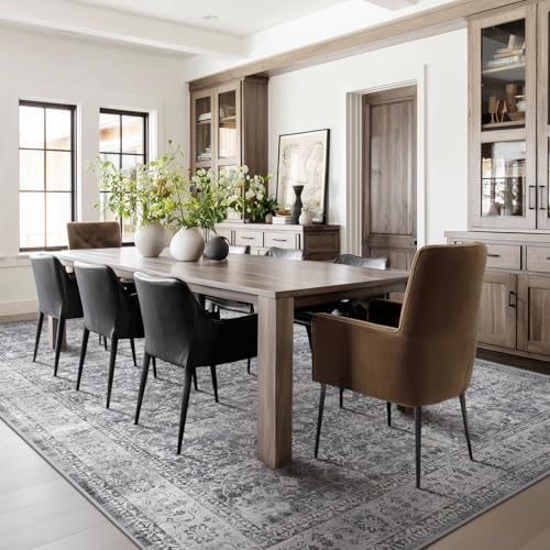 Vintage Grey 8x10 Area Rugs for Living Room, Retro Gray Neutral Rug for Bedroom Dining Room, Low Pile Thin Washable Non Slip Room Rug for Home Office Family Room - Image 4