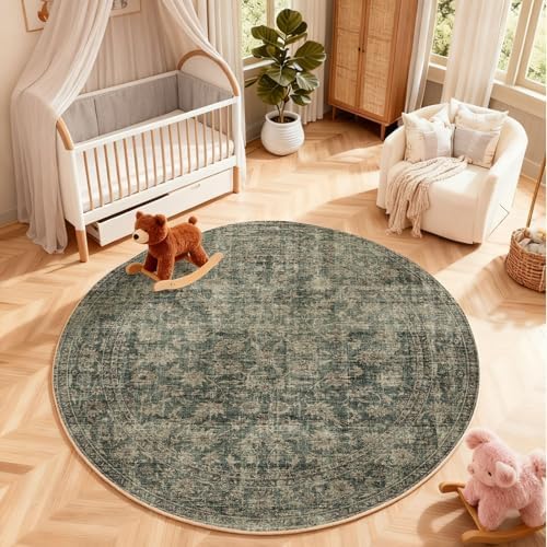 4x4 Round Bedroom Rug Washable: Living Room Rug Stain Resistant Non Slip Low Pile Small Carpet for Bedroom Kitchen Entryway Living Room Bedside Office Dorm Kids Room Entrance - Image 5