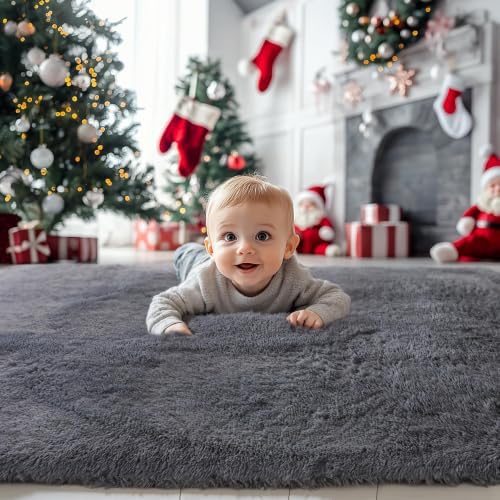 5x8 Grey Fluffy Shag Rug for Bedroom, Plush Washable Carpet - Image 2