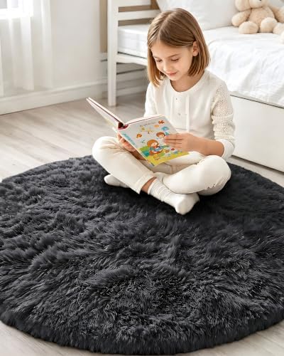Smiry Round Area Rugs for Living Room Bedroom 4x4 ft, Fluffy Carpet - Image 6