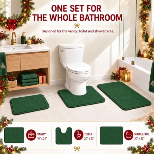 RUN HELIX Bathroom Rugs Sets 3 Piece, Soft Absorbent Memory Foam Bath Mats Set, Dry Fast Bath Mat, Machine Washable Bath Rug Set for Bathroom （Forest Green） - Image 4