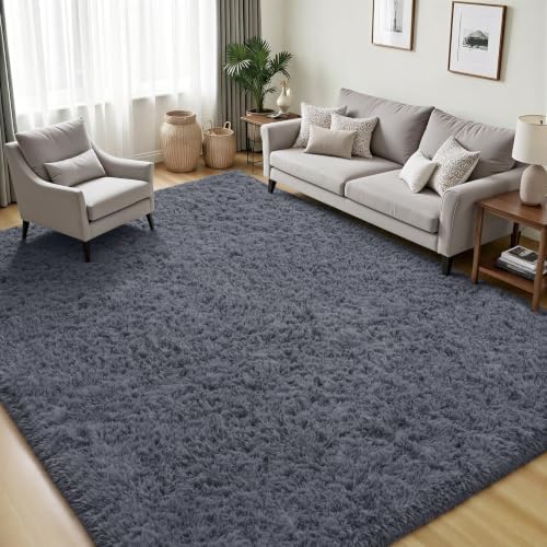 PLHXFR 5x7 Area Rugs Living Room: Fluffy Bedroom Rug Shag Carpet Grey - Image 3