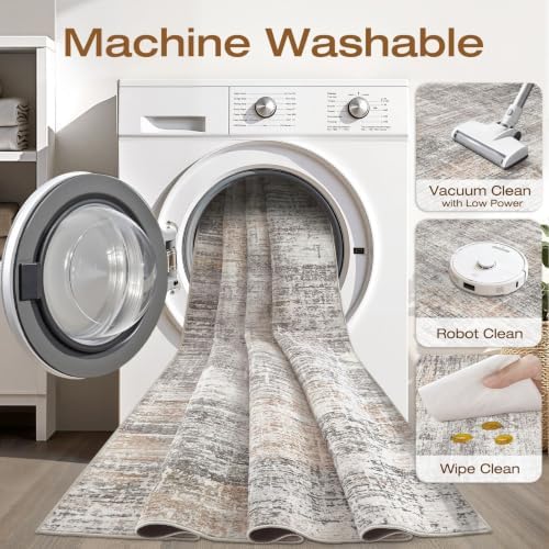 LOONGRUG 10x14 Area Rugs Washable Neutral Modern Living Room Rug Gray Rust - Image 2