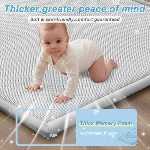Baby Play Mat for Floor Tummy Time Nursery Rug Muscle Area Rug Playroom Rug 59x79" Elastic Foam 1.3" Thick Crawling Mat for Babies,Toddlers, Infants,Kids(Plaid Light Grey) - Image 3