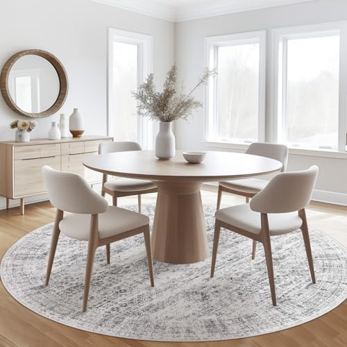 Soalmost 6x6 Grey Round Rug 6ft Circle Living Room Area Rugs Non-Slip - Image 4