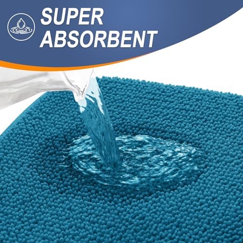 OLANLY Memory Foam Bathroom Runner Rugs 70x24, Long Bath Mats, Peacock Blue - Image 3