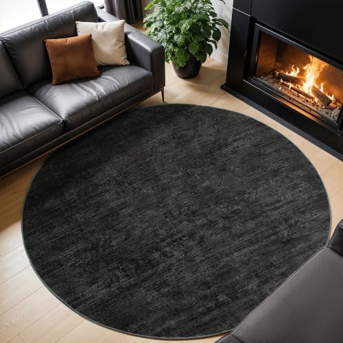 LIANLAM 6 FT Washable Rug, Black Solid Round Rugs for Living Room & Bedroom - Image 3