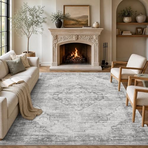 Garvee Grey Boho Washable 5x7 Area Rug for Bedroom Living Room by Garvee