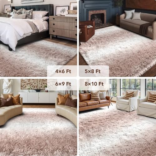 FinRèc Home 5x7 Non-Slip Fluffy Area Rugs for Living Room (Striped Beige) - Image 6