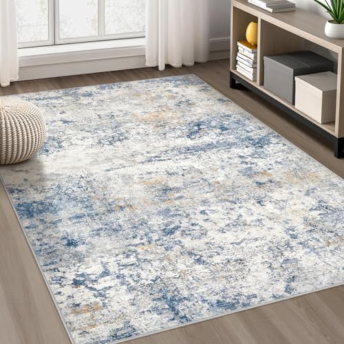 DMOYEST Area Rug Living Room Rugs - 4x6 Abstract Large Soft Indoor Washable Rug Neutral Modern Low Pile Carpet for Bedroom Dining Room Farmhouse Home Office - Blue by DMOYEST