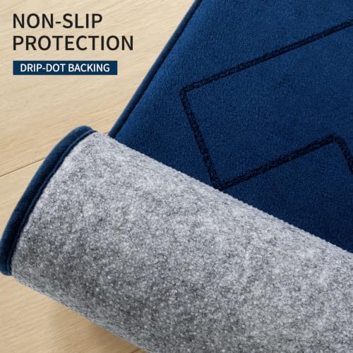 YIHOUSE 5 Piece Bathroom Rug Set - Soft Memory Foam Bath Mat, Dark Blue - Image 5