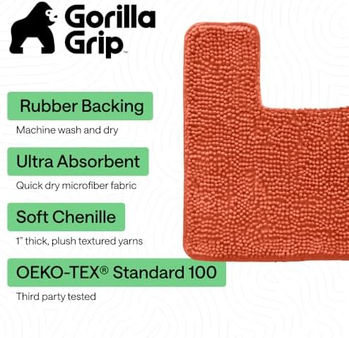 GORILLA GRIP Bathroom Area Rug Sets 2 Piece, Soft Chenille, 30x20 Coral - Image 3