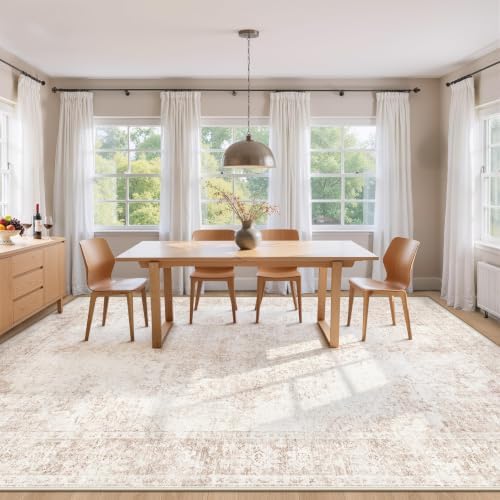 Area Rug 9x12 Vintage Rug: Large Washable Indoor Medallion Rugs Low Pile Distressed Floor Carpet Retro Accent Rug for Living Room Bedroom Kitchen Dining Table Home Office(Retro Beige, 9'x12') - Image 3