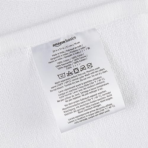 Amazon Basics Non-Slip Cotton Bath Mat, 100% Cotton Absorbent, Machine Washable, 31" L x 20" W, Bright White (Pack of 2) - Image 5