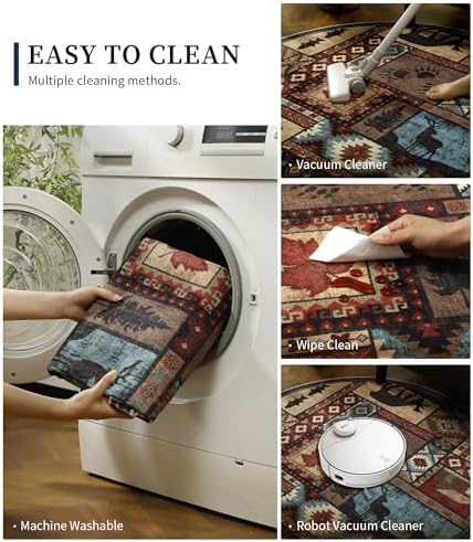 YIHOUSE Washable Rustic Cabin Round Rug, 6ft - Image 3