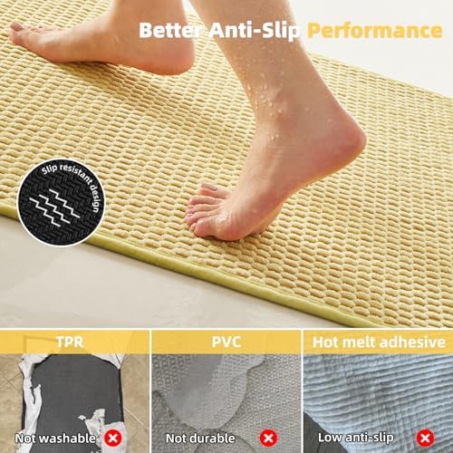 TYUU Bathroom Rugs Non Slip Washable, Super Absorbent Thin Bath Mat Small Quick Dry Low Pile Bathroom Rug, Yellow 20"x30" - Image 4