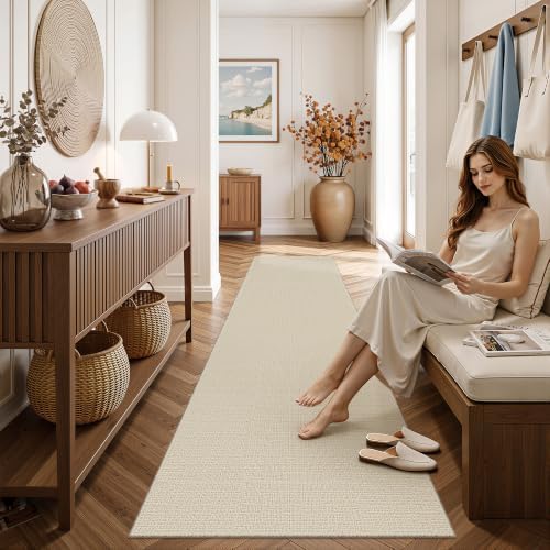 Valenrug 2x6 Runner Rug Non Slip, High-Low Pile Runners for Hallways, Beige - Image 3