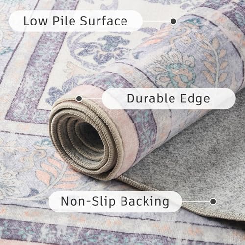 DCX Washable 4x6 Area Rug Purple Botanical Floral - Image 3