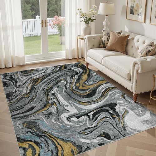 DMOYEST 6x9 Washable Area Rug Abstract Modern Non-Slip Indoor Carpet by DMOYEST