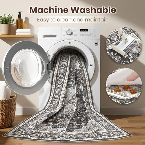 Vintage Living Room Area Rug 5x7 - Large Soft Washable Oriental Traditional Distressed Farmhouse Rugs for Bedroom - Indoor Floor Accent Carpet for Home Office House Decor - Black - Image 2