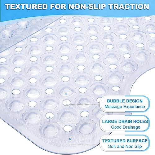 Bathtub and Shower Mats, 40x16 Inch Extra Large Non Slip Soft Bath Tub Mat with Suction Cups and Drain Holes for Bathroom Floor and Keep Tubs Clean, Machine Washable, Clear - Image 2