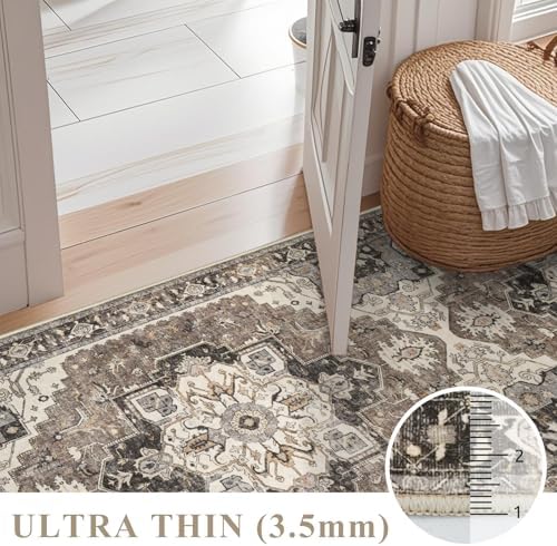 2x8 Washable Hallway Runner Rug - Non-Slip Kitchen Rugs Low Pile Entryway Runners Vintage Soft Carpet Thin Lightweight Indoor Home Decor Floor Mat for Bathroom Laundry Room Bedroom(Beige,2x8) - Image 6