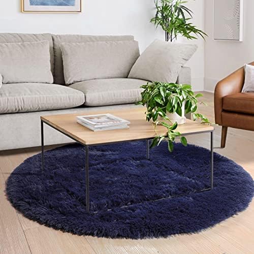 Amdrebio Dark Navy Blue Round Fluffy Area Rug 5Ft for Bedroom Living Room - Image 3
