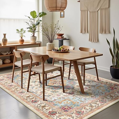 5x7 Area Rugs - Washable Rug Vintage Distress Boho Medallion Rugs for Living Room, Soft Non-Slip Backing Low Pile Carpet for Bedroom Dining Room Office Nursery Dorm Home, Vintage Orange - Image 4