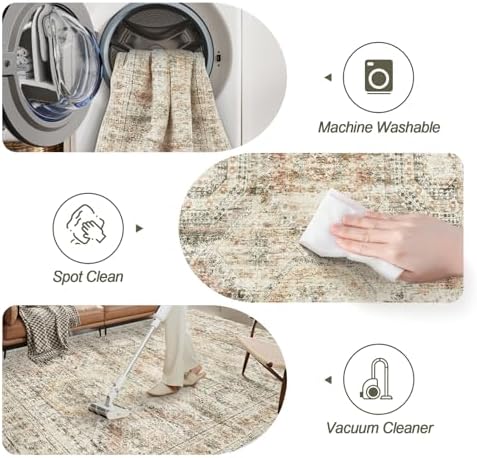 Soalmost Washable Area Rug 8x10 Large Soft Living Room Rugs Brown/Pink - Image 5