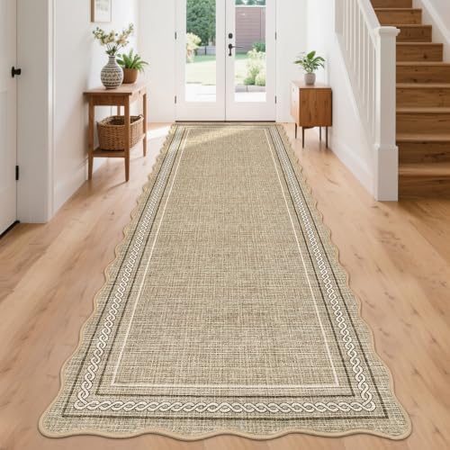 GarveeHome Scalloped Runner Rug for Hallway 2x10 Non Slip Washable, Jute by GarveeHome