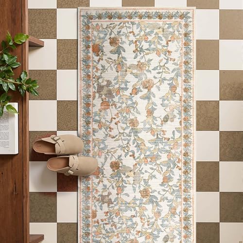 jinchan 2x6 Runner Rug Floral Vintage Washable Area Rug, Orange - Image 2