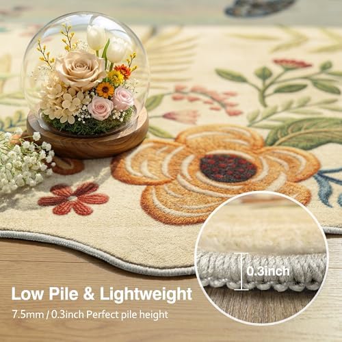 FMFUNCTEX 4x5 Washable Beige Floral Vintage Scalloped Area Rug for Entryway - Image 4